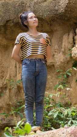 Thai Woman portrait standing near Cliff , Photo for Graphicの写真素材