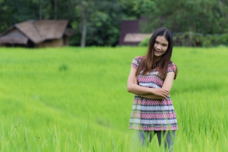 Thai Woman Enjoy in Field Doi inthanon, Maeglangluang Karen villagesの写真素材