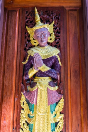 The angels are carved in the door of the temple , Shan styleの写真素材