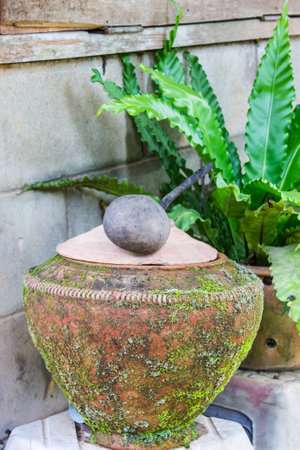 Clay pot on drinking water is the Thai way of life , lanna styleの写真素材