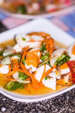 Salted eggs salad, Thai foodの写真素材