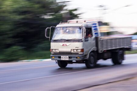 truck panning camera in roadのeditorial素材