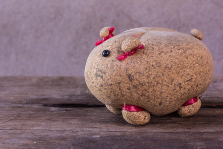 still life with pig dollの写真素材