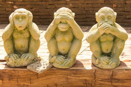 3 monkey statue in Thai templeの写真素材