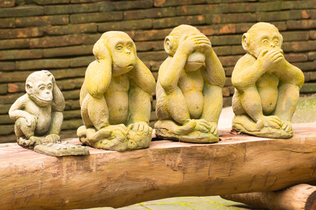 4 monkey statue in Thai templeの写真素材