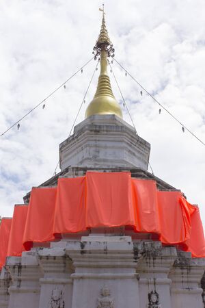 Old Thai white pagoda in wat Kamaed, Chiangmai Thailandの写真素材