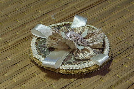 flower fabric art still life on matの写真素材