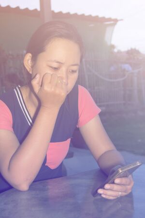 asian woman use smartphoneの写真素材