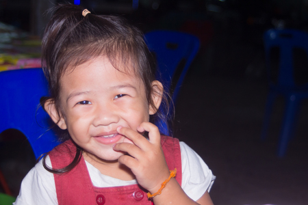 asian Little Girl Smiling, children smile close upの写真素材