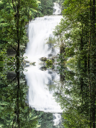 Sirithan waterfall with Water reflection in Doi Inthanon , Chomthong chaingmai Thalandの写真素材