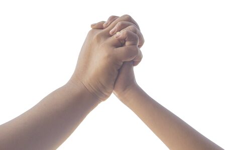 people and children hands clasped isolated on whiteの写真素材