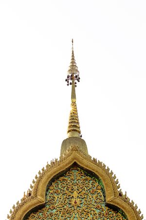 Golden pagoda in thai temple isolated on whiteの写真素材