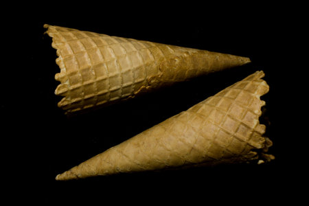 Brown Waffle for Ice Cream Isolated on black backgroundの写真素材