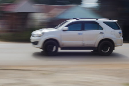 White van car Speeding in roadの写真素材