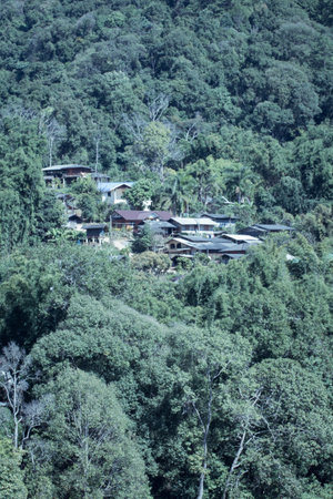 Karen village at mountains, Ban Pha Mon in Doi Inthanon Chiangmaiの写真素材