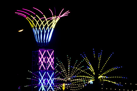 decorative lights in outdoor party Isolated on Blackの写真素材