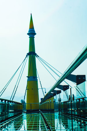 Skywalk with Sky at Kanchanaburi Thailandの写真素材