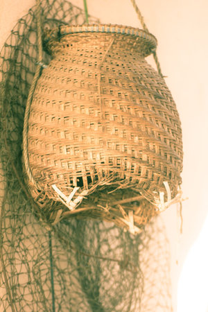 Old Bamboo fish container Thai Style hang