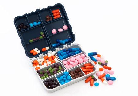 Insulated box with colored pills