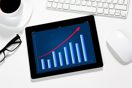 tablet with the schedule on the screen is in the office of a businessman on the tableの写真素材