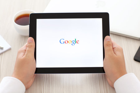 Simferopol, Russia - September 13, 2014: Google biggest Internet search engine. Google.com domain was registered September 15, 1997.のeditorial素材