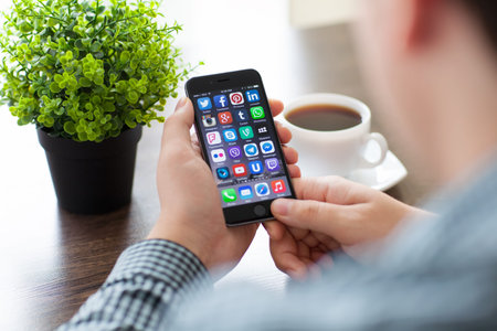 Alushta, Russia - November 20, 2014: A set of programs from famous brands of social networking on...