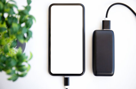 Phone with isolated screen is charged from the powerbank
