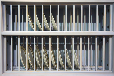Plates on the shelfの写真素材