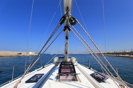Sailing yacht in marinaの写真素材