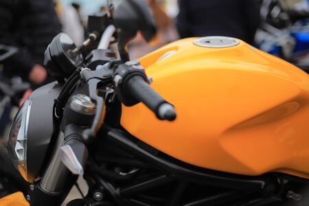 Motorcycle yellow fuel tank close upの写真素材