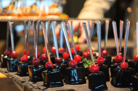 Canapes on the buffet table. Stand-up mealの写真素材