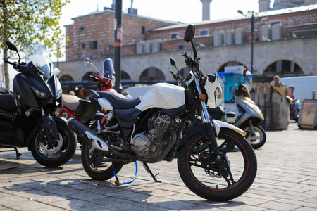 White sports motorcycle on a city street