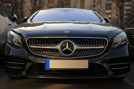 Kyiv, Ukraine - 23 march, 2020: Front view luxury car Mercedes-Benz CLA class coupe