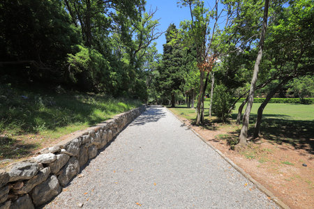 Pathway in the Milocher park in Sveti Stefan in Montenegro