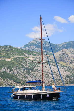 Large sailing yacht moving on the sea in Montenegro