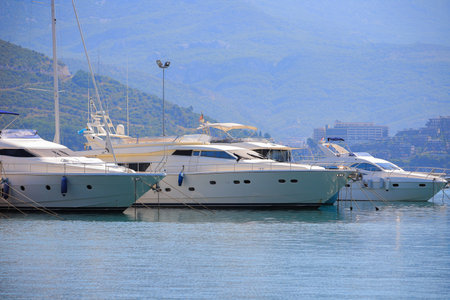 Luxury motor yacht moored in the marina in Montenegro