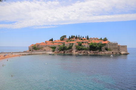 Island Sveti Stefan and resort in Budva, Montenegroのeditorial素材
