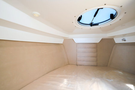Sleeping berth interior on private motor boat