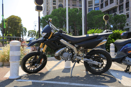Monaco - 23 july, 2019: Black motard motorcycle on the street in the city