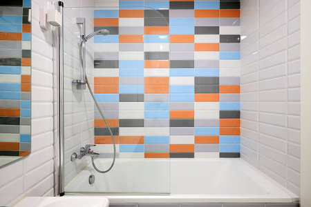 Shower with bathtub in the shower room interior design