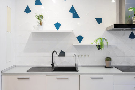 Faucet and sink in the modern kitchen interior