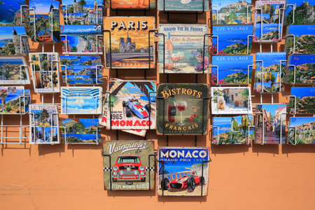 Eze, France - 22 July, 2019: French Riviera postcards for sale close-upのeditorial素材