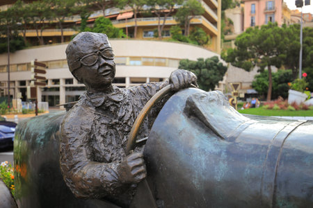 Monaco - 23 July, 2019: Bronze monument of William Grover in Bugatti 35B in Monacoのeditorial素材