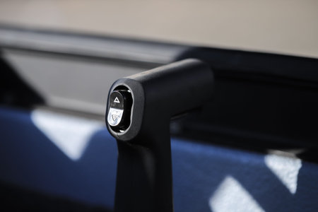 Motor boat throttle drive control. Handle gas on the boatの写真素材