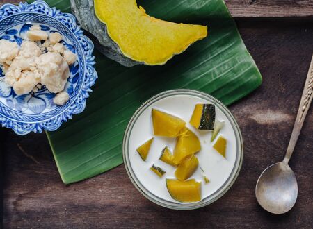 Thai dessert (pumpkin in coco milk)の写真素材
