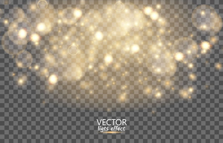 Light abstract glowing bokeh lights. Bokeh lights effect isolated on transparent background. Festive purple and golden luminous background. Christmas conceptのイラスト素材