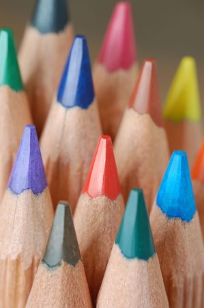 Bunch of colorful wooden crayonsの写真素材