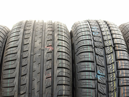 Closeup of row of car tires