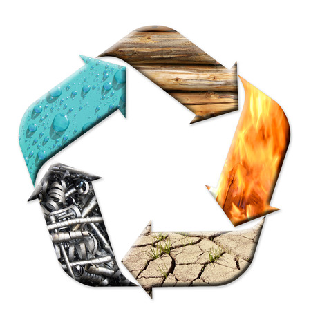 Five-arrow pentagonal symbol representing five ying-yang elements - water, wood, fire, earth and metal - cycle of creationの写真素材