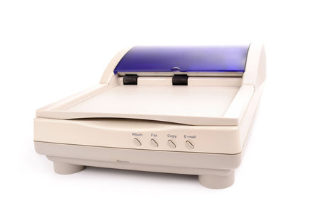 Flatbed scanner with automatic document feading system isolated on white background